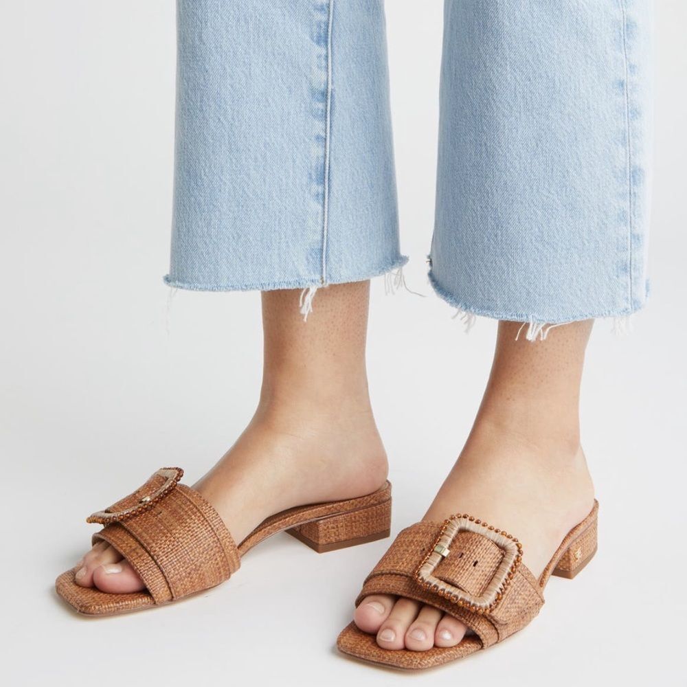 Sam Edelman Deacon Beaded raffia-wrapped oversized buckle Sandals